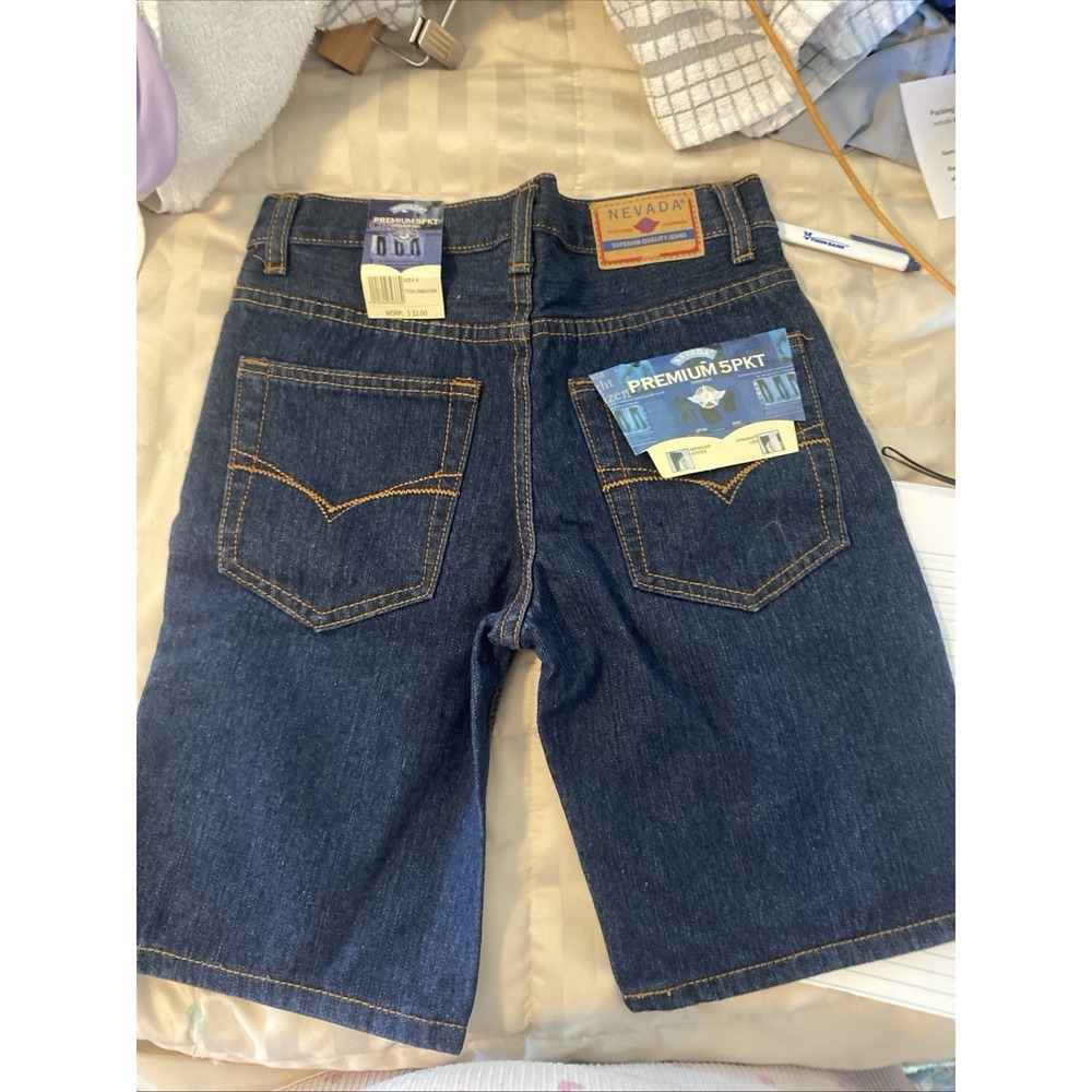 NWT Nevada Premium PKT Denim Jean Shorts Dark Wash Straight Leg Boys Size 8,6008